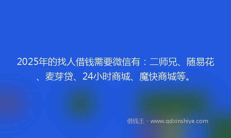 2025年的找人借钱需要微信有：二师兄、随易花、麦芽贷、24小时商城、魔快商城等。