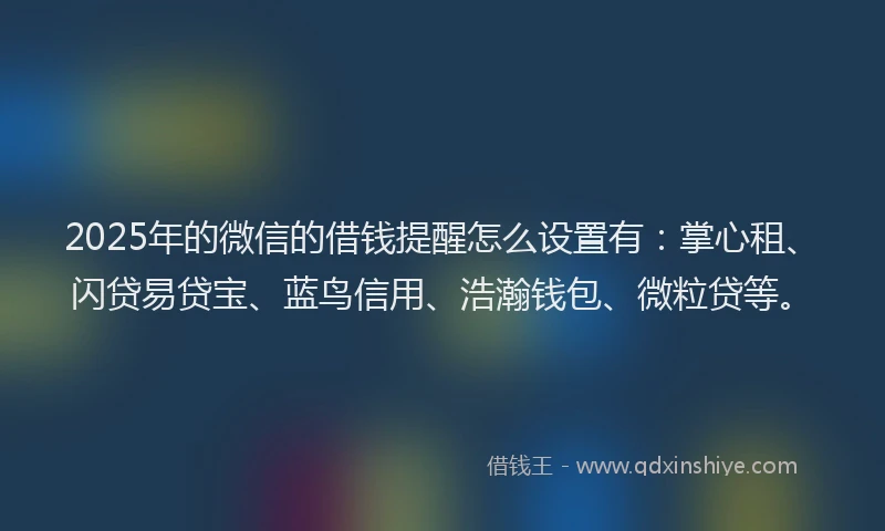 2025年的微信的借钱提醒怎么设置有：掌心租、闪贷易贷宝、蓝鸟信用、浩瀚钱包、微粒贷等。