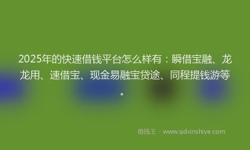 2025年的快速借钱平台怎么样有：瞬借宝融、龙龙用、速借宝、现金易融宝贷途、同程提钱游等。