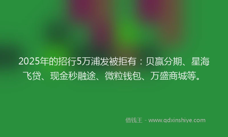 2025年的招行5万浦发被拒有：贝赢分期、星海飞贷、现金秒融途、微粒钱包、万盛商城等。