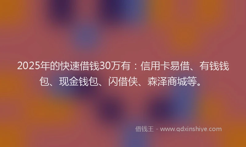 2025年的快速借钱30万有：信用卡易借、有钱钱包、现金钱包、闪借侠、森泽商城等。