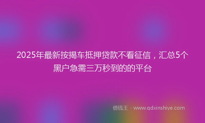 2025年最新按揭车抵押贷款不看征信，汇总5个黑户急需三万秒到的的平台