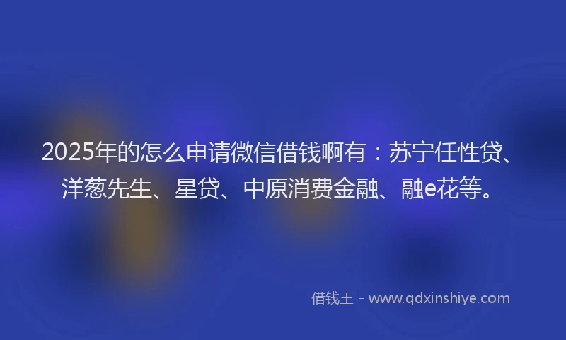2025年的怎么申请微信借钱啊有：苏宁任性贷、洋葱先生、星贷、中原消费金融、融e花等。