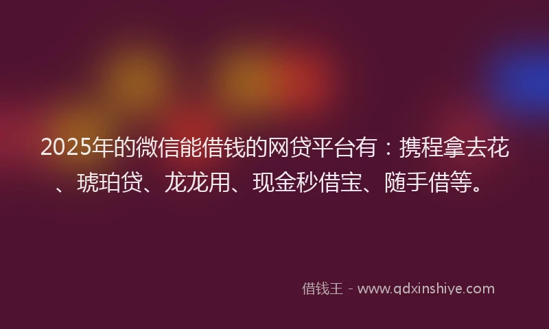 2025年的微信能借钱的网贷平台有：携程拿去花、琥珀贷、龙龙用、现金秒借宝、随手借等。