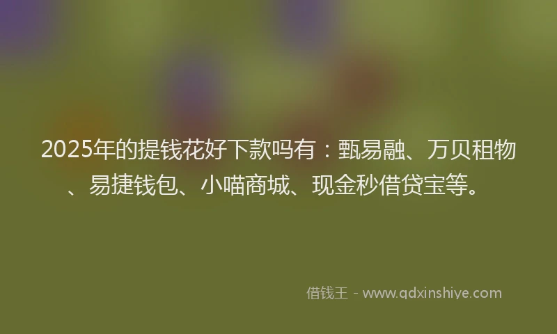2025年的提钱花好下款吗有：甄易融、万贝租物、易捷钱包、小喵商城、现金秒借贷宝等。
