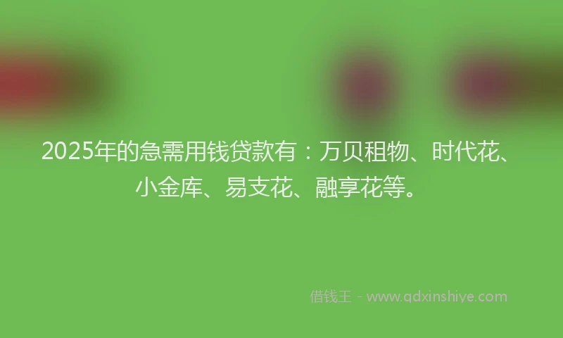 2025年的急需用钱贷款有：万贝租物、时代花、小金库、易支花、融享花等。
