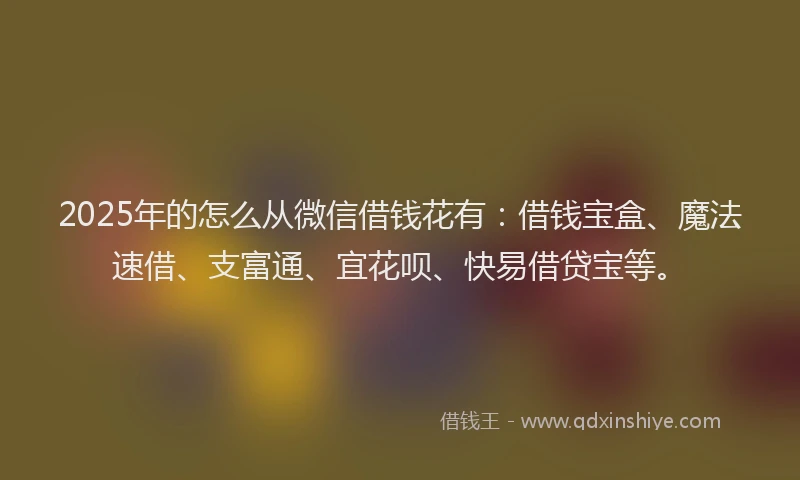 2025年的怎么从微信借钱花有：借钱宝盒、魔法速借、支富通、宜花呗、快易借贷宝等。
