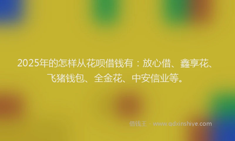 2025年的怎样从花呗借钱有：放心借、鑫享花、飞猪钱包、全金花、中安信业等。
