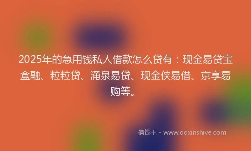 2025年的急用钱私人借款怎么贷有：现金易贷宝盒融、粒粒贷、涌泉易贷、现金侠易借、京享易购等。