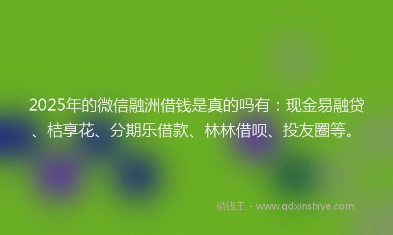 2025年的微信融洲借钱是真的吗有：现金易融贷、桔享花、分期乐借款、林林借呗、投友圈等。