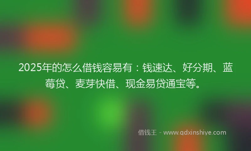 2025年的怎么借钱容易有：钱速达、好分期、蓝莓贷、麦芽快借、现金易贷通宝等。