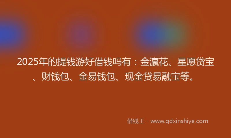 2025年的提钱游好借钱吗有：金瀛花、星愿贷宝、财钱包、金易钱包、现金贷易融宝等。