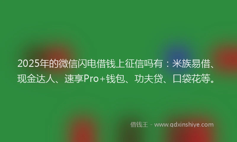 2025年的微信闪电借钱上征信吗有：米族易借、现金达人、速享Pro+钱包、功夫贷、口袋花等。