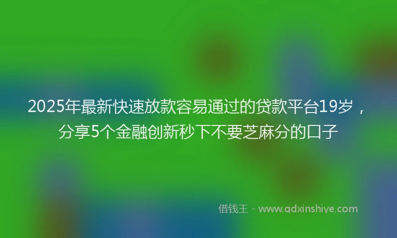 2025年最新快速放款容易通过的贷款平台19岁，分享5个金融创新秒下不要芝麻分的口子