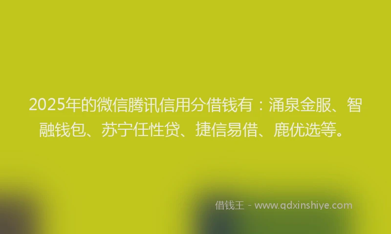 2025年的微信腾讯信用分借钱有：涌泉金服、智融钱包、苏宁任性贷、捷信易借、鹿优选等。
