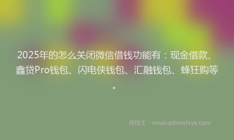 2025年的怎么关闭微信借钱功能有：现金借款、鑫贷Pro钱包、闪电侠钱包、汇融钱包、蜂狂购等。