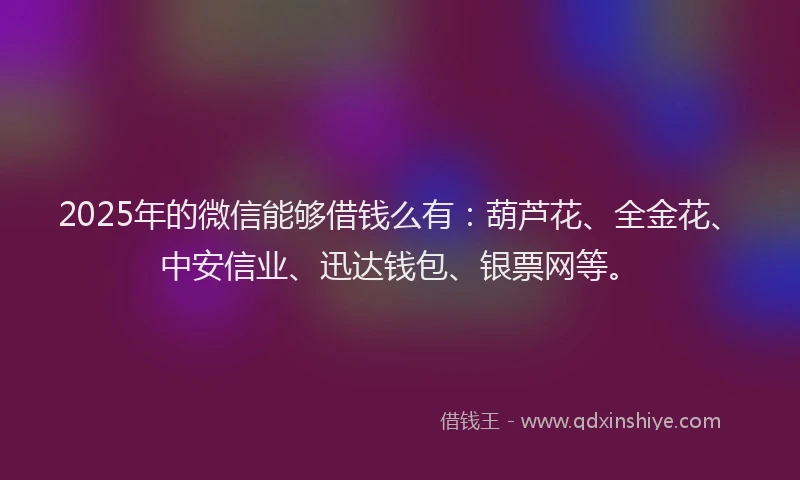 2025年的微信能够借钱么有：葫芦花、全金花、中安信业、迅达钱包、银票网等。