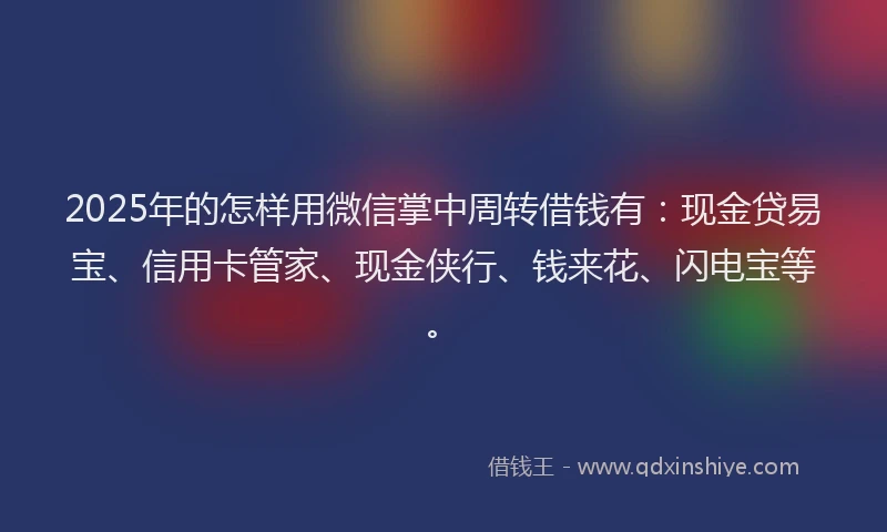 2025年的怎样用微信掌中周转借钱有：现金贷易宝、信用卡管家、现金侠行、钱来花、闪电宝等。