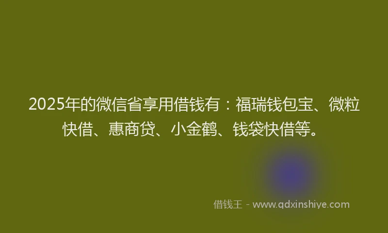 2025年的微信省享用借钱有：福瑞钱包宝、微粒快借、惠商贷、小金鹤、钱袋快借等。