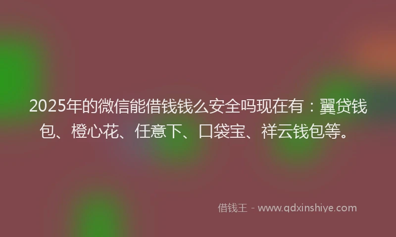 2025年的微信能借钱钱么安全吗现在有：翼贷钱包、橙心花、任意下、口袋宝、祥云钱包等。
