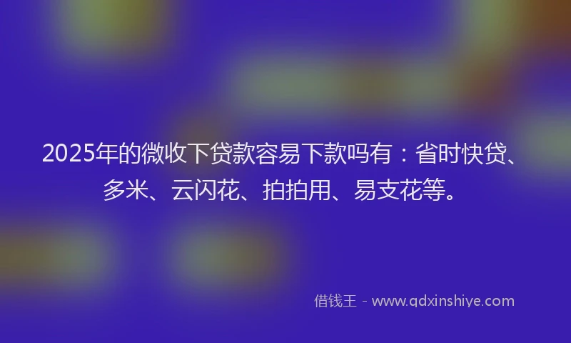 2025年的微收下贷款容易下款吗有：省时快贷、多米、云闪花、拍拍用、易支花等。