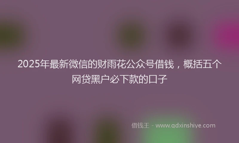 2025年最新微信的财雨花公众号借钱，概括五个网贷黑户必下款的口子