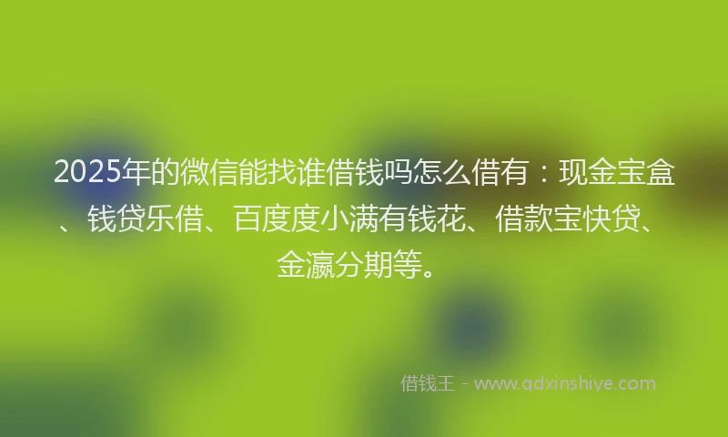 2025年的微信能找谁借钱吗怎么借有：现金宝盒、钱贷乐借、百度度小满有钱花、借款宝快贷、金瀛分期等。