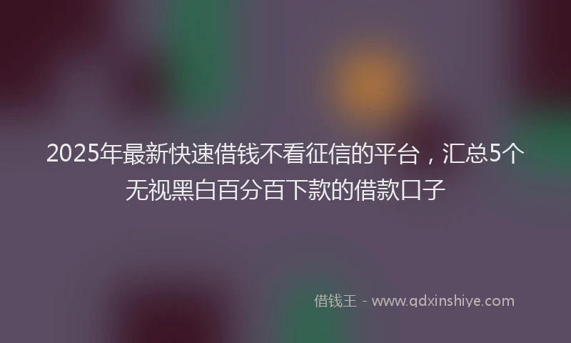 2025年最新快速借钱不看征信的平台，汇总5个无视黑白百分百下款的借款口子
