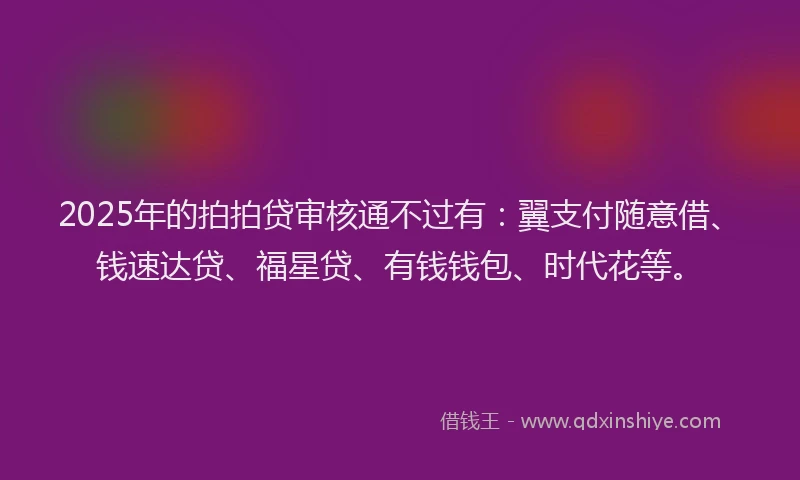 2025年的拍拍贷审核通不过有：翼支付随意借、钱速达贷、福星贷、有钱钱包、时代花等。