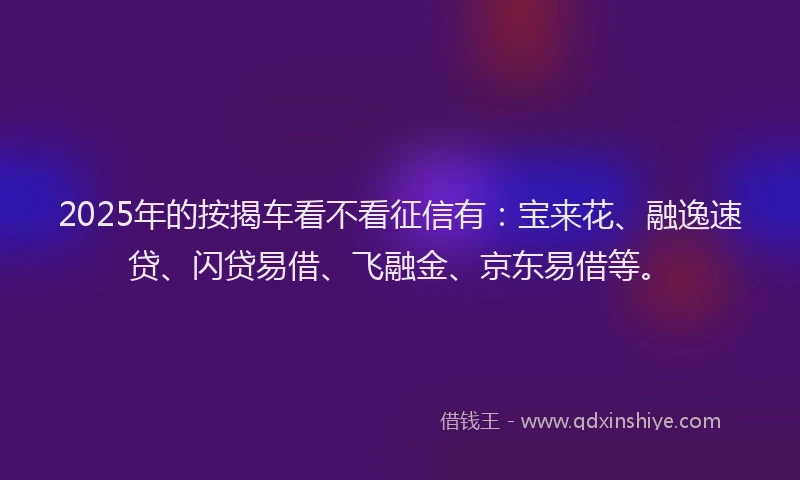 2025年的按揭车看不看征信有：宝来花、融逸速贷、闪贷易借、飞融金、京东易借等。