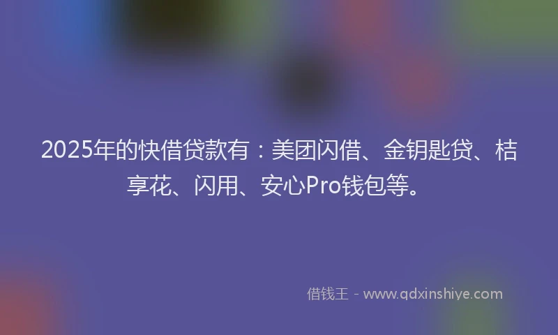 2025年的快借贷款有：美团闪借、金钥匙贷、桔享花、闪用、安心Pro钱包等。