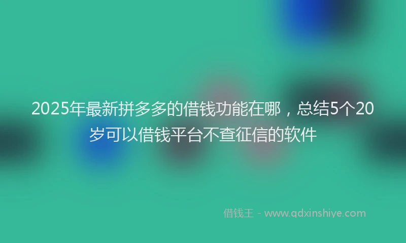 2025年最新拼多多的借钱功能在哪，总结5个20岁可以借钱平台不查征信的软件