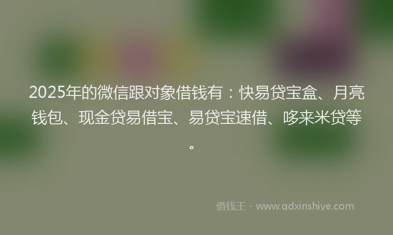 2025年的微信跟对象借钱有：快易贷宝盒、月亮钱包、现金贷易借宝、易贷宝速借、哆来米贷等。