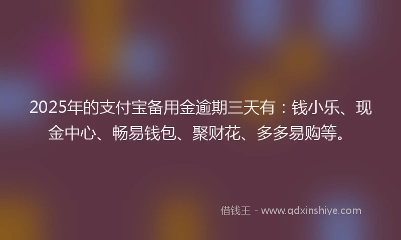 2025年的支付宝备用金逾期三天有：钱小乐、现金中心、畅易钱包、聚财花、多多易购等。