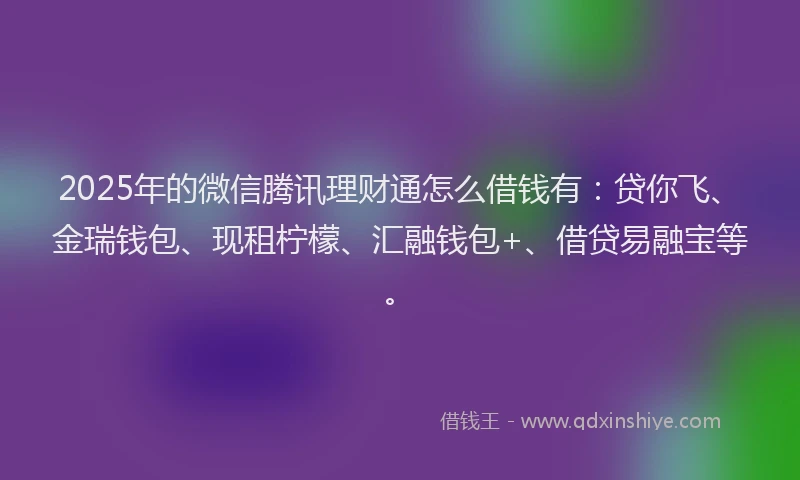 2025年的微信腾讯理财通怎么借钱有：贷你飞、金瑞钱包、现租柠檬、汇融钱包+、借贷易融宝等。