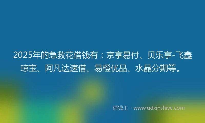 2025年的急救花借钱有：京享易付、贝乐享-飞鑫琼宝、阿凡达速借、易橙优品、水晶分期等。
