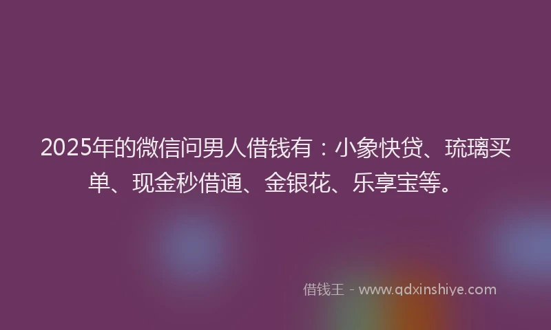 2025年的微信问男人借钱有：小象快贷、琉璃买单、现金秒借通、金银花、乐享宝等。