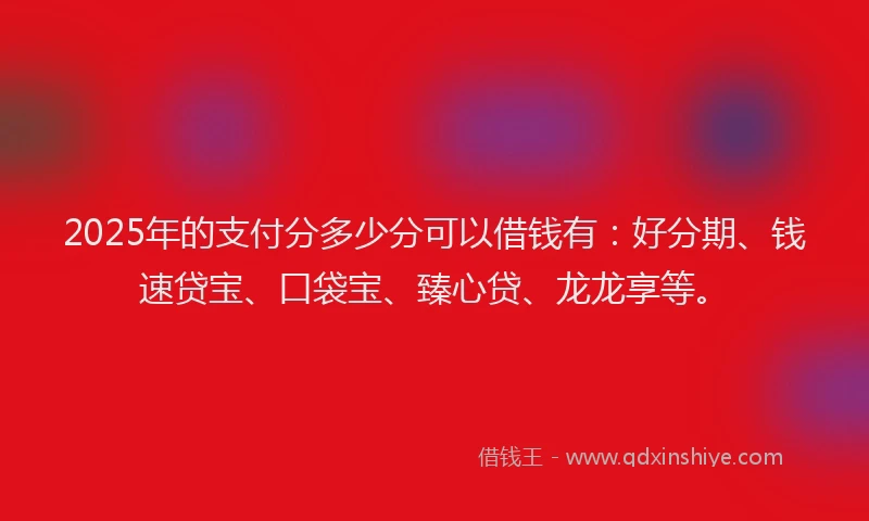 2025年的支付分多少分可以借钱有：好分期、钱速贷宝、口袋宝、臻心贷、龙龙享等。
