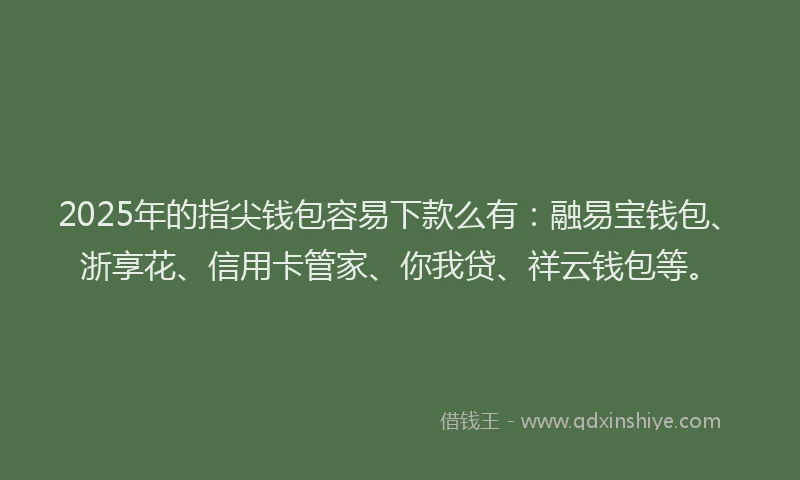 2025年的指尖钱包容易下款么有：融易宝钱包、浙享花、信用卡管家、你我贷、祥云钱包等。