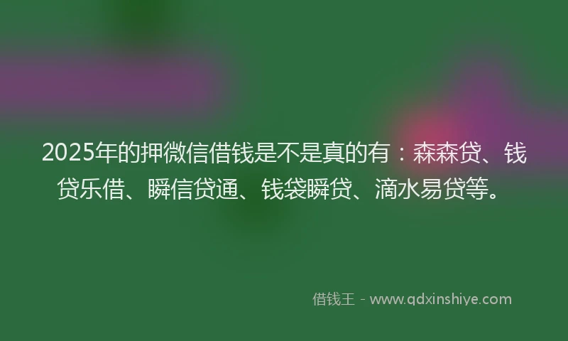 2025年的押微信借钱是不是真的有：森森贷、钱贷乐借、瞬信贷通、钱袋瞬贷、滴水易贷等。