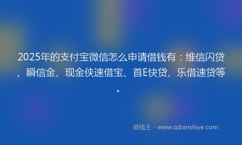 2025年的支付宝微信怎么申请借钱有：维信闪贷、瞬信金、现金侠速借宝、首E快贷、乐借速贷等。