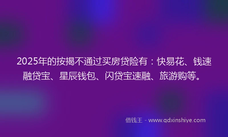 2025年的按揭不通过买房贷险有：快易花、钱速融贷宝、星辰钱包、闪贷宝速融、旅游购等。