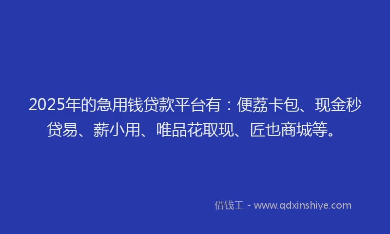 2025年的急用钱贷款平台有：便荔卡包、现金秒贷易、薪小用、唯品花取现、匠也商城等。