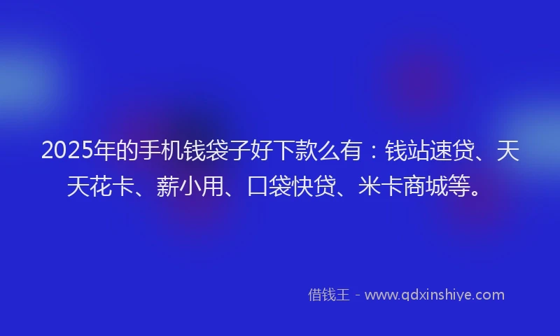 2025年的手机钱袋子好下款么有：钱站速贷、天天花卡、薪小用、口袋快贷、米卡商城等。