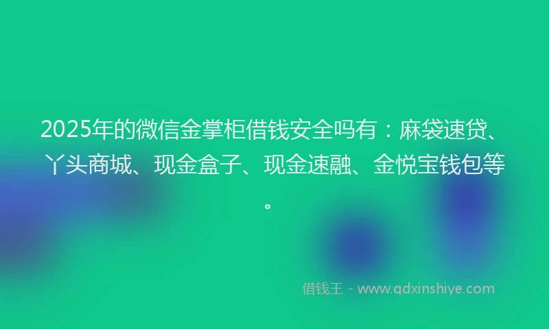 2025年的微信金掌柜借钱安全吗有：麻袋速贷、丫头商城、现金盒子、现金速融、金悦宝钱包等。