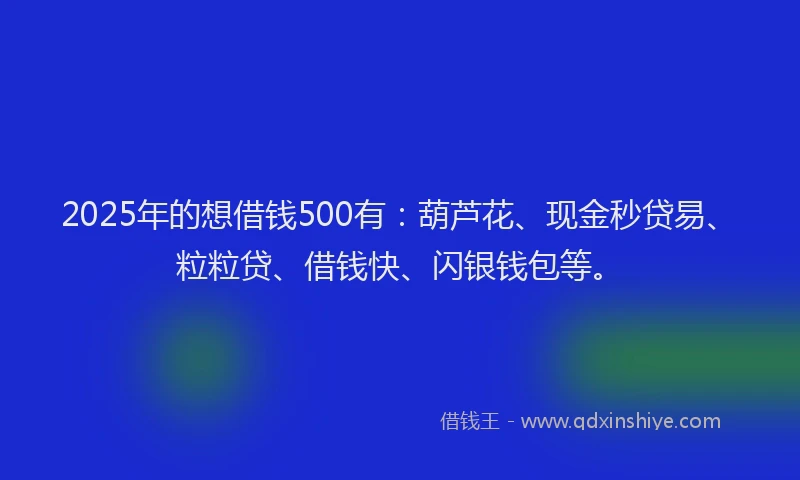 2025年的想借钱500有：葫芦花、现金秒贷易、粒粒贷、借钱快、闪银钱包等。
