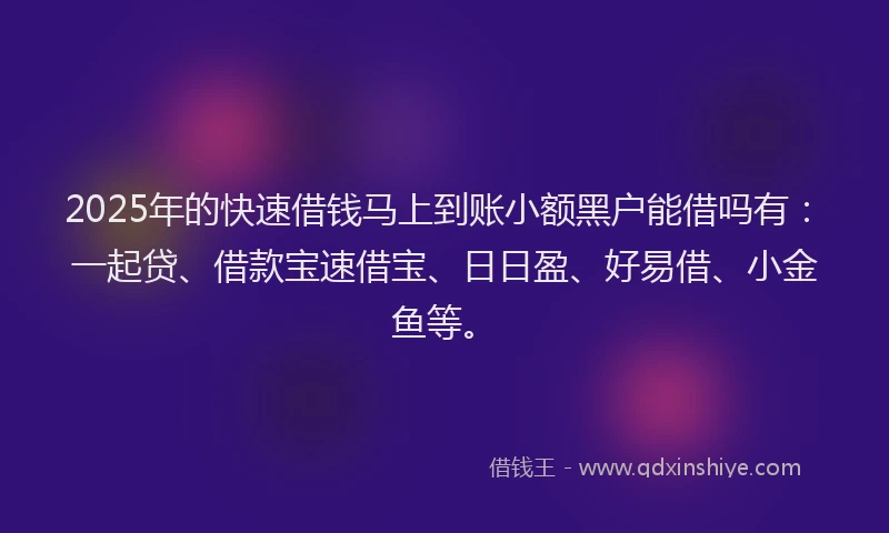2025年的快速借钱马上到账小额黑户能借吗有：一起贷、借款宝速借宝、日日盈、好易借、小金鱼等。