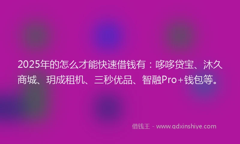 2025年的怎么才能快速借钱有：哆哆贷宝、沐久商城、玥成租机、三秒优品、智融Pro+钱包等。