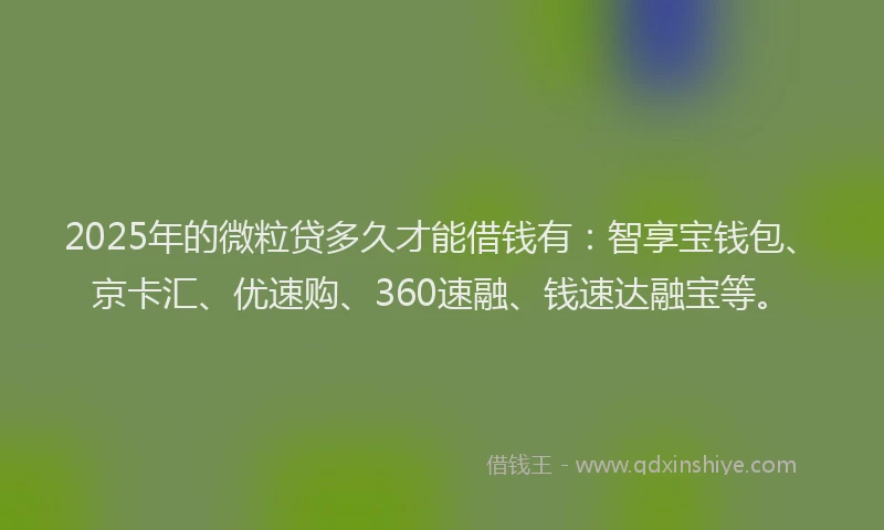 2025年的微粒贷多久才能借钱有：智享宝钱包、京卡汇、优速购、360速融、钱速达融宝等。