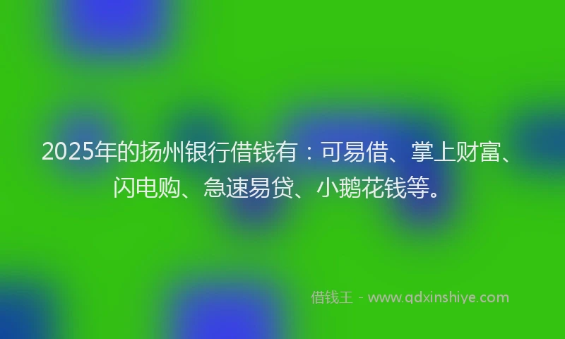 2025年的扬州银行借钱有：可易借、掌上财富、闪电购、急速易贷、小鹅花钱等。